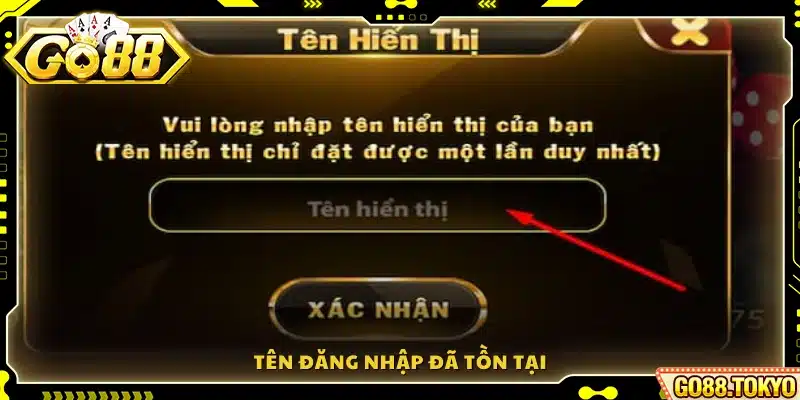 Hệ thống thông báo tên tài khoản này đã được sử dụng